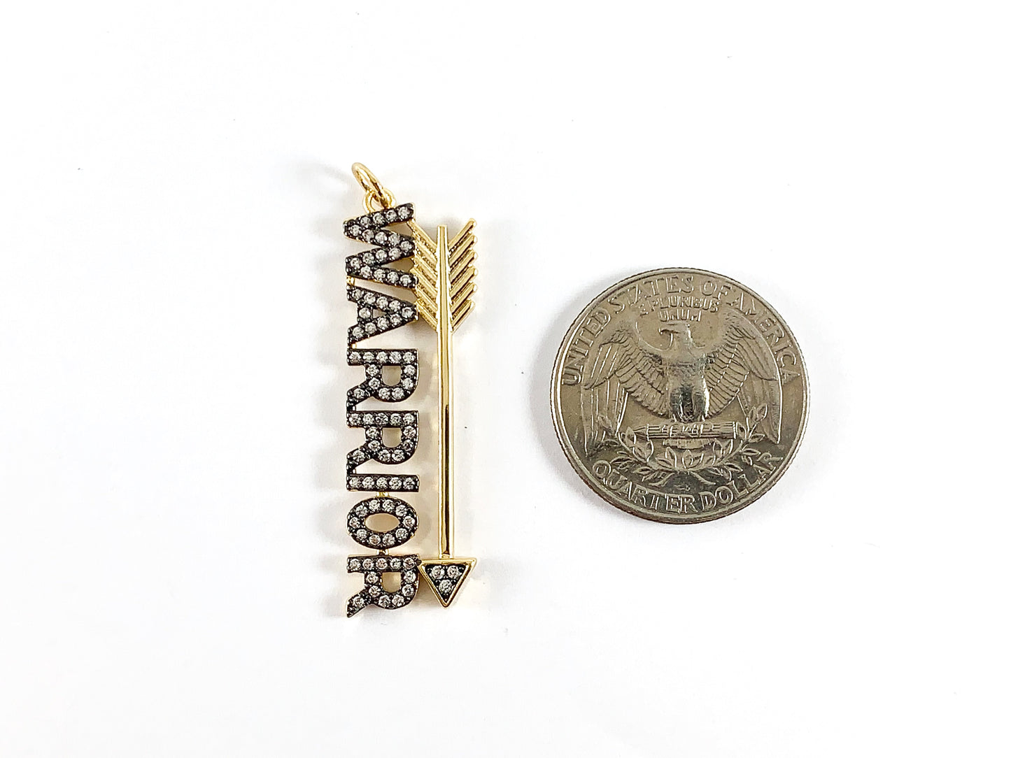 Real Gold 18K Plated Micro CZ Pave Rhinestone "WARRIOR" Arrow Pendant Charm Over Brass 4pcs