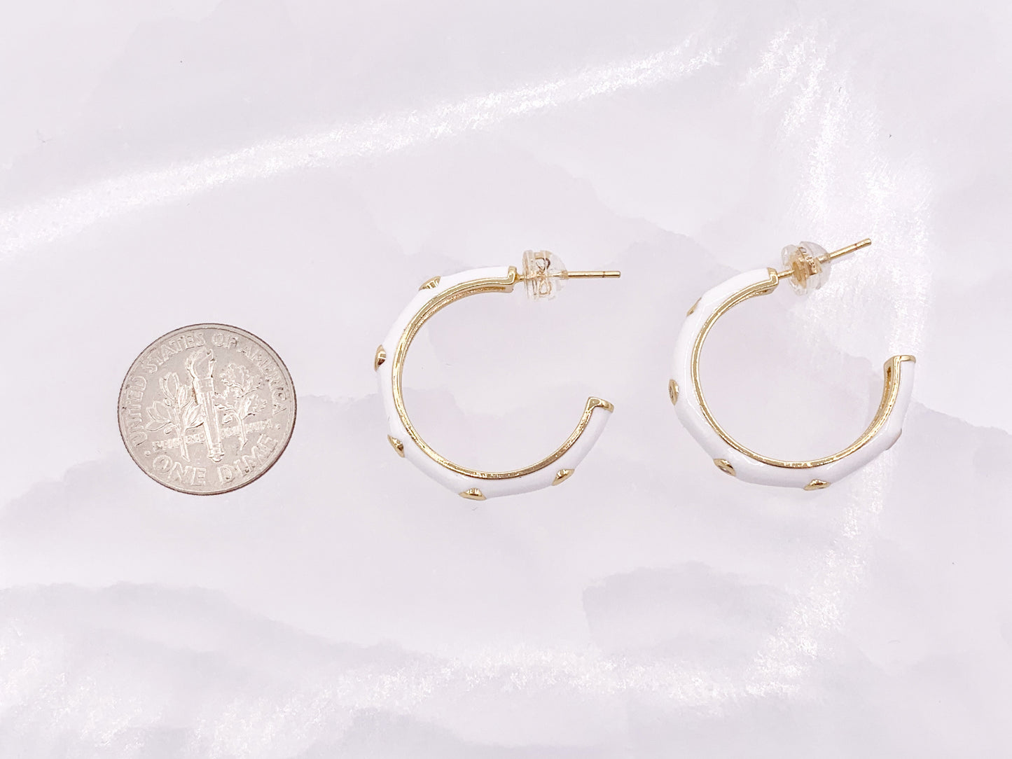 25mm White Enamel Micro CZ Pave Earring Hoops in 18K Gold Plated Copper 3 pairs