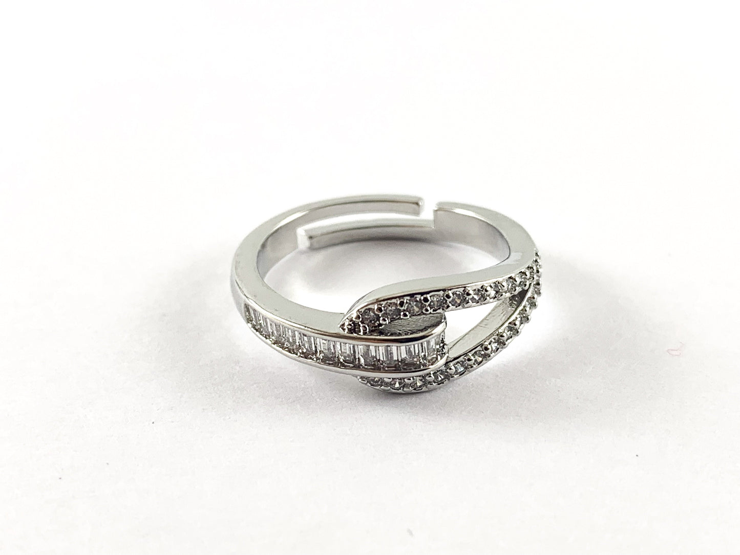 Real 18K Gold/Platinum Plated CZ Pave Adjustable Ring 4 pc