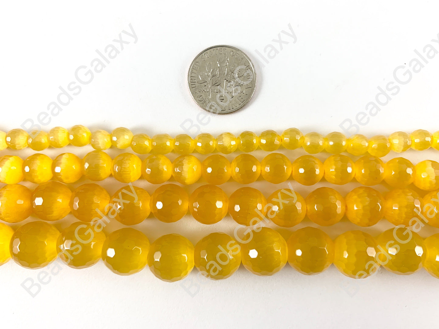 Faceted Round Cat's Eye Dyed Sunshine Yellow Beads Around 15"