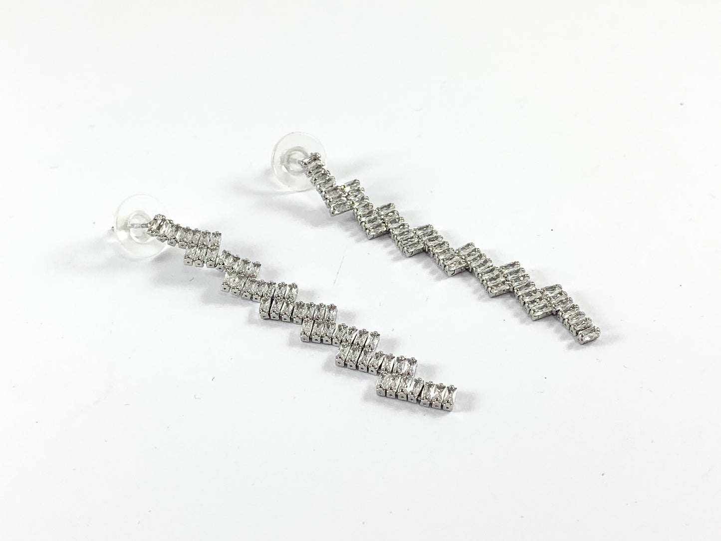 Real 18K Gold/Silver Plated CZ Pave Trendy Chevron ZigZag Earrings Over Copper 1 pair