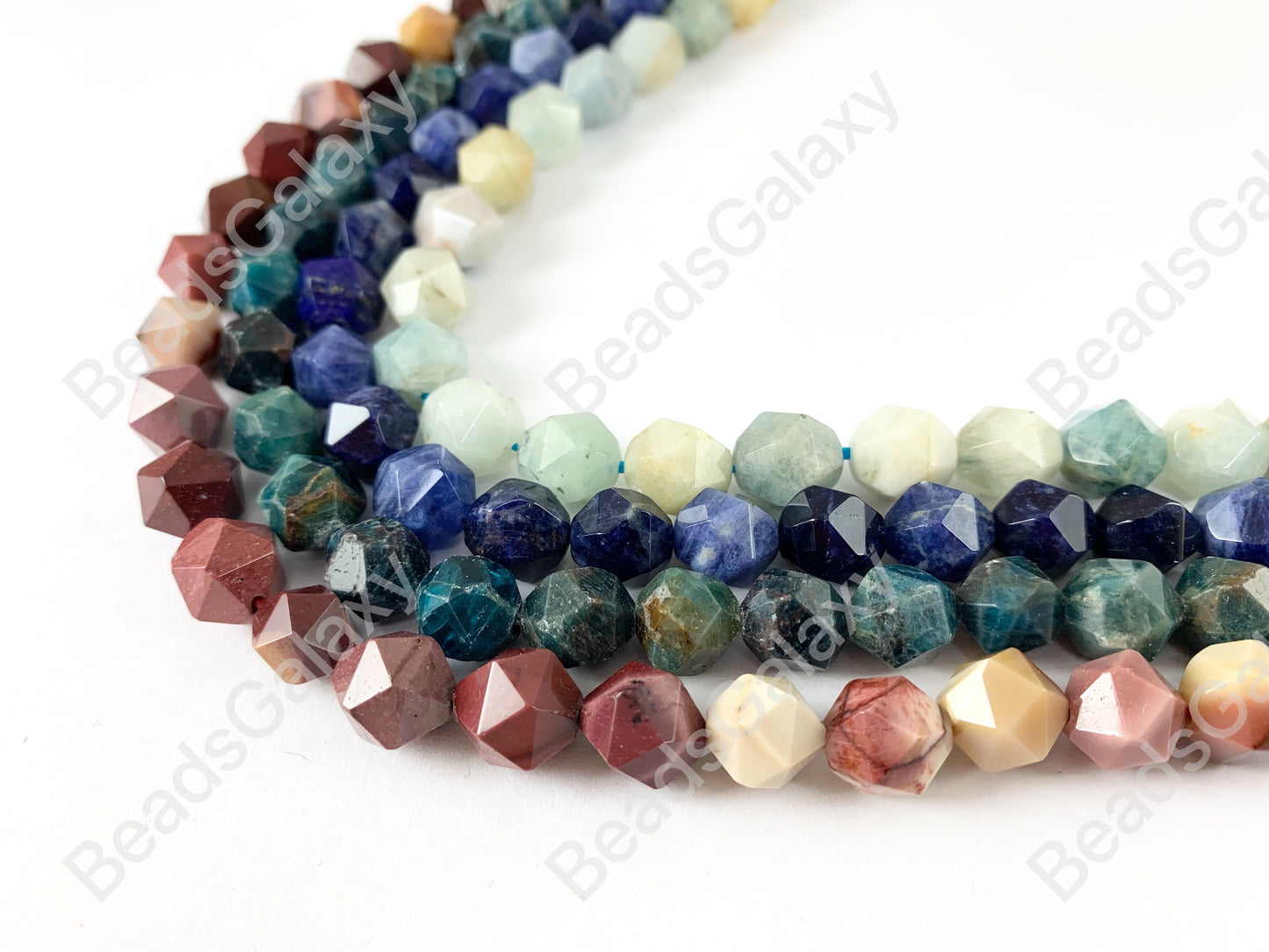10mm Hand Cut Gemstones Star cut Faceted Natural Gemstone Beads Around 15" Aquamarine Sodalite Apatite Mookaite