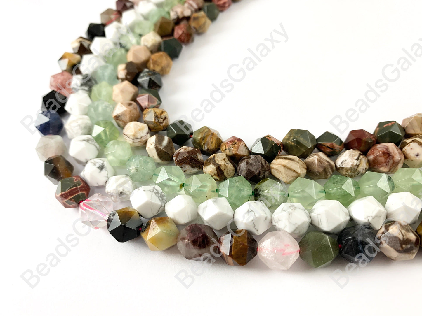 10mm Hand Cut Gemstones Star cut Faceted Natural Gemstone Beads Around 15"