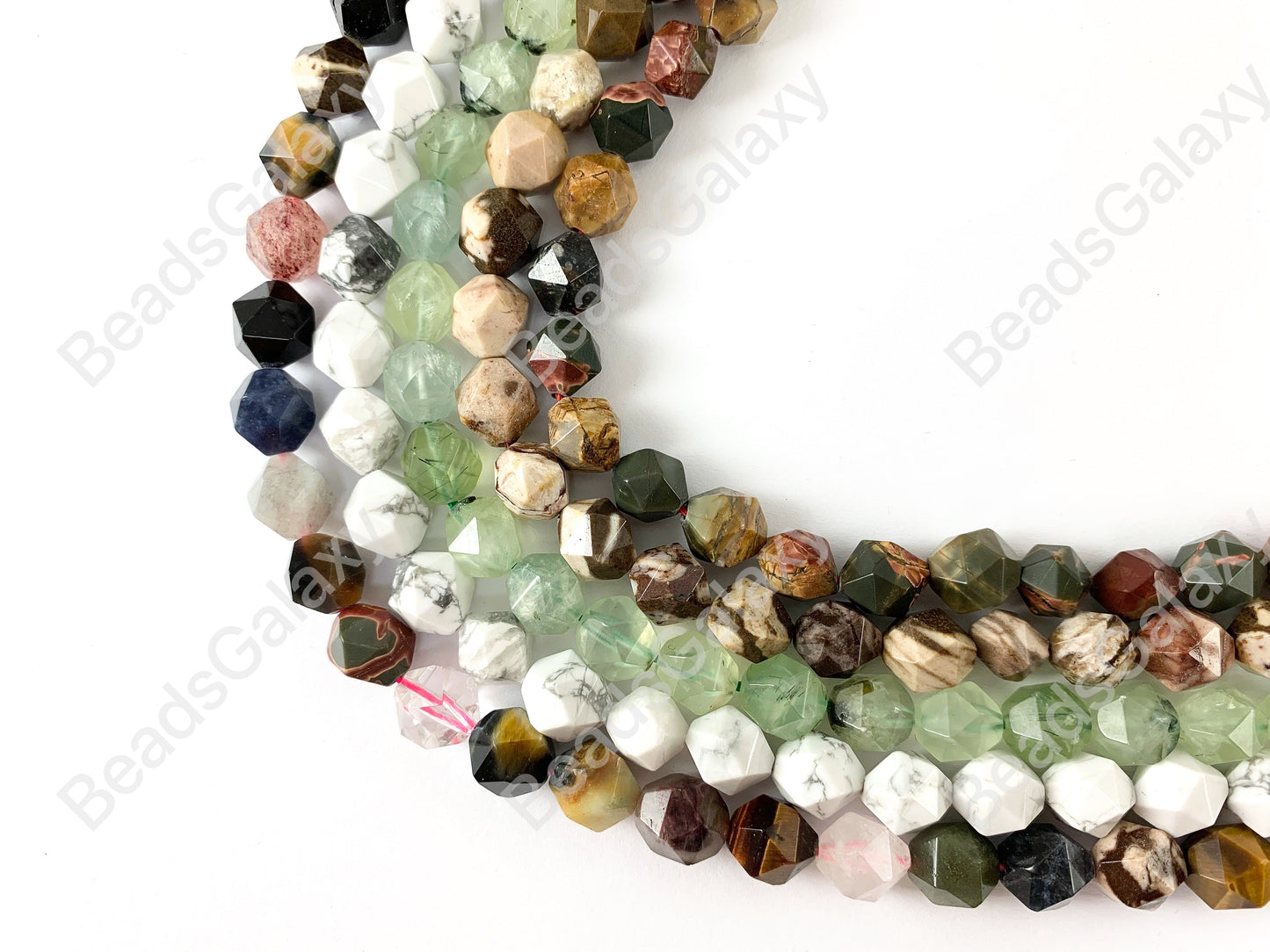 10mm Hand Cut Gemstones Star cut Faceted Natural Gemstone Beads Around 15"