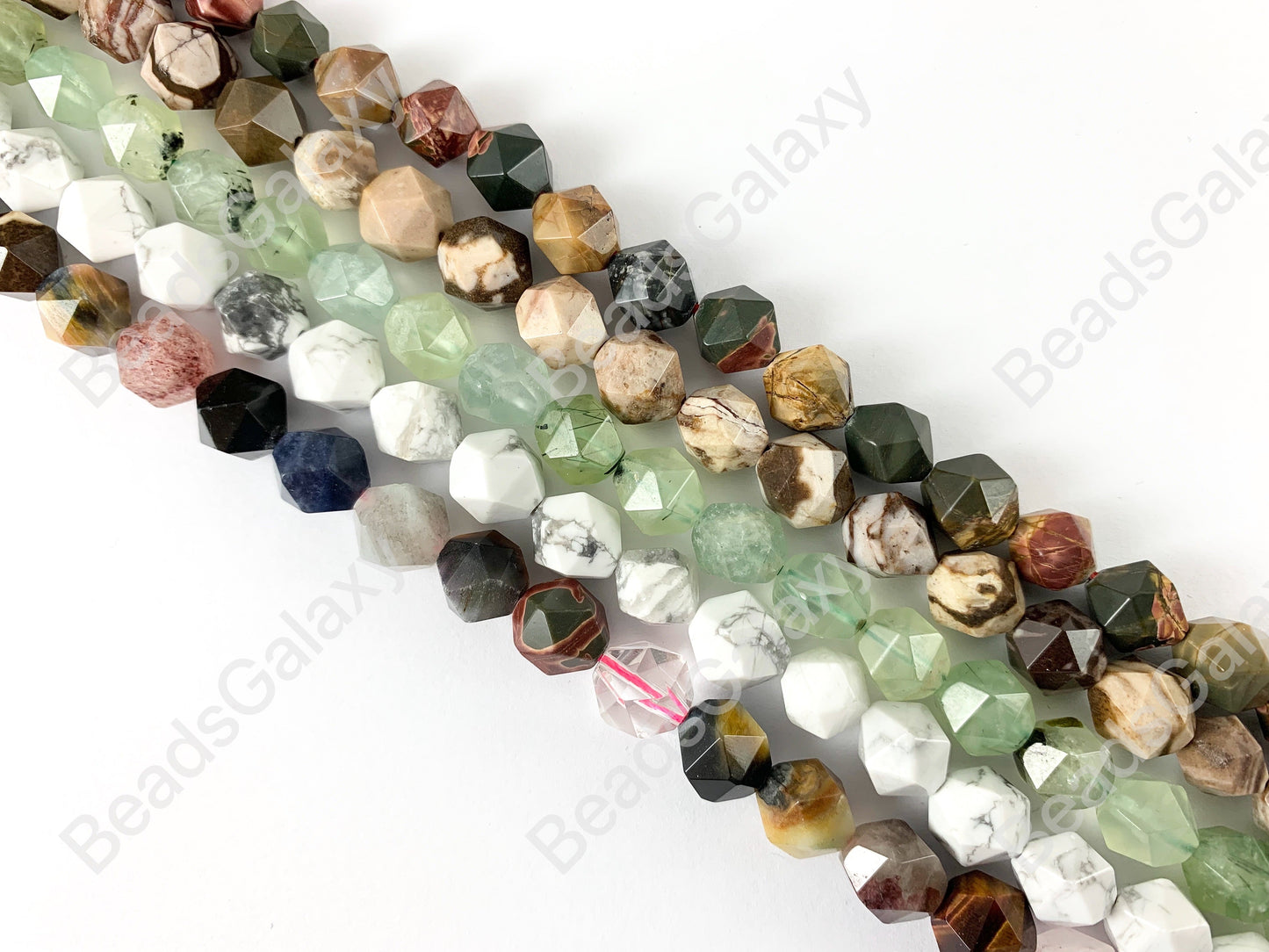 10mm Hand Cut Gemstones Star cut Faceted Natural Gemstone Beads Around 15"