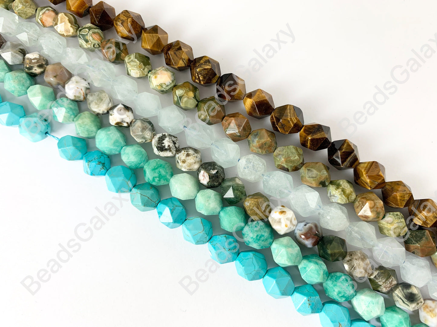10mm Hand Cut Gemstones Star cut Faceted Natural Gemstone Beads Around 15"