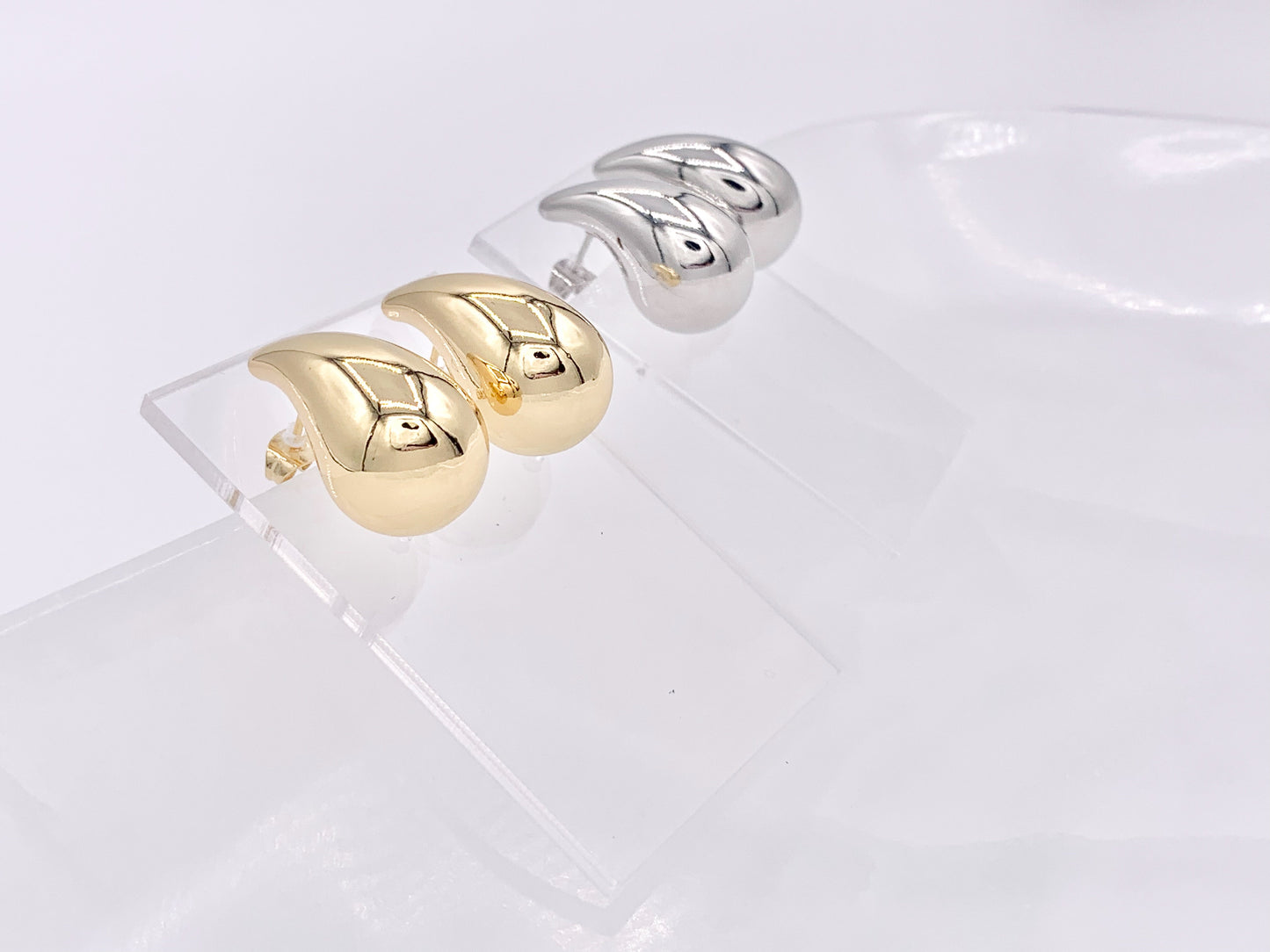 Lightweight Drop Puffy Earrings in 18K Gold or Silver Plated Copper 3 pairs
