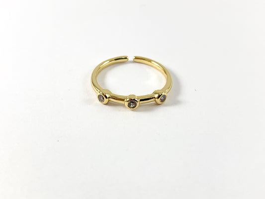 Real Gold 18K Plated CZ Pave Rhinestone Copper Base Adjustable Dainty Minimalist Ring 4pcs