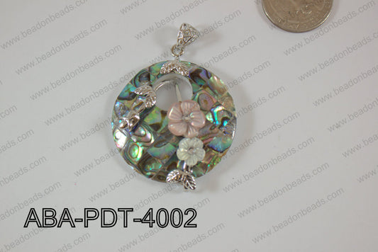 Abalone Pendant Coin with flower 40mm ABA-PDT-4002