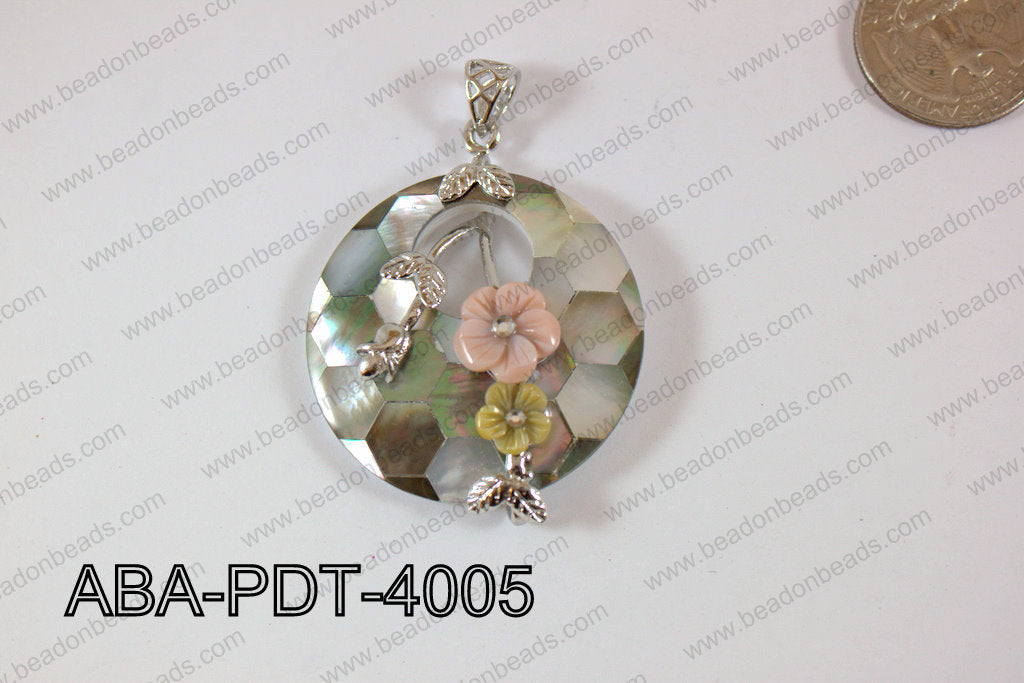 Abalone Pendant Coin Black lip flower 40mm ABA-PDT-4005