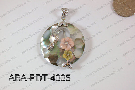 Abalone Pendant Coin Black lip flower 40mm ABA-PDT-4005