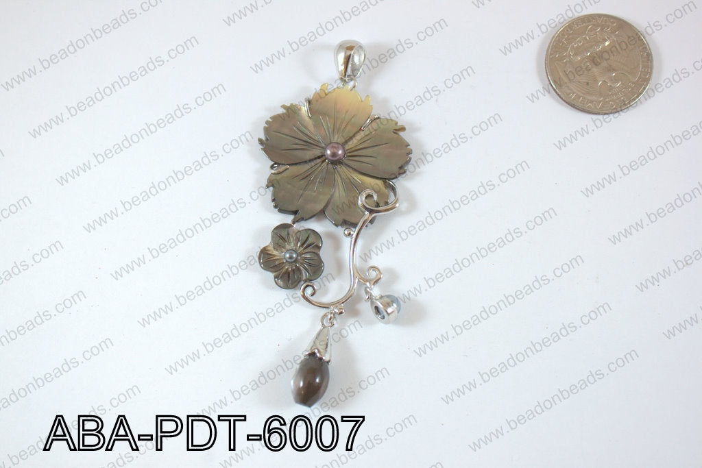 Abalone Pendant Black lip Flower 35x60mm ABA-PDT-6007