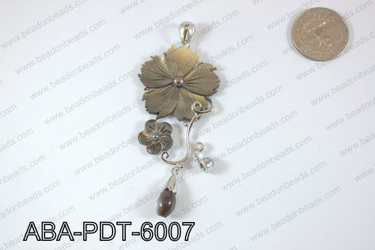 Abalone Pendant Black lip Flower 35x60mm ABA-PDT-6007
