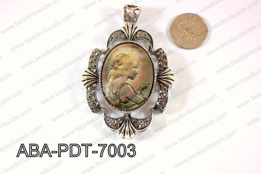 Abalone Pendant  Black Lip carved woman Oval 55x70mm ABA-PDT-700