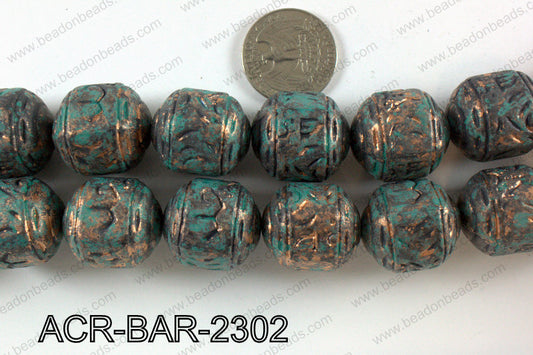 Acrylic round barrel turquoise vintage paint beads 20x24mm ACR-B
