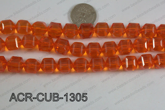 Acrylic Cube Faceted Orange 13mm ACR-CUB-1305