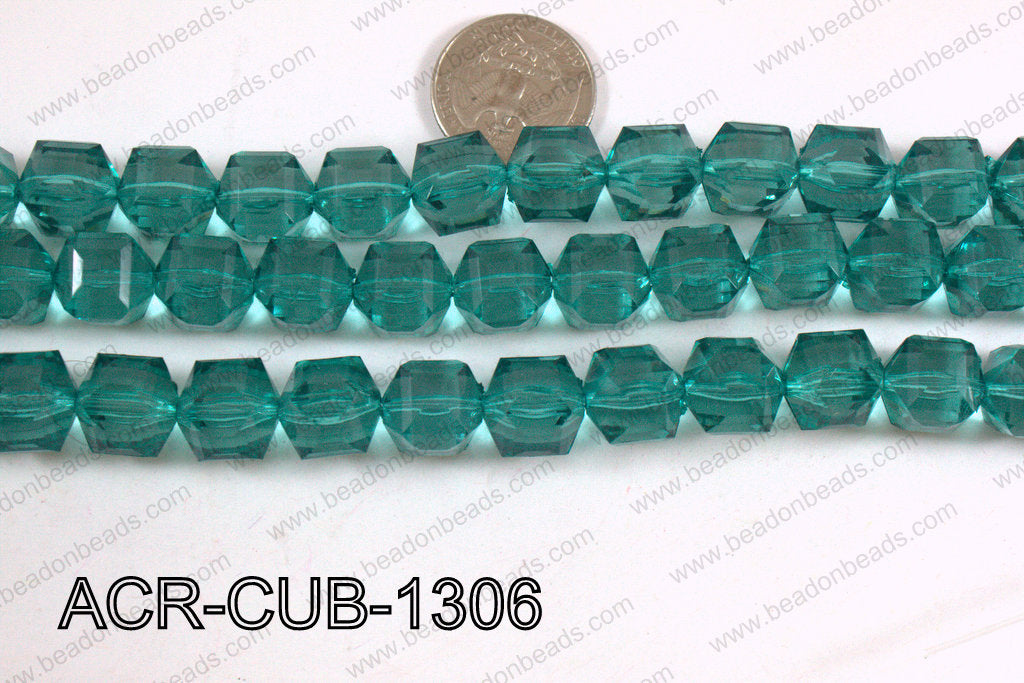 Acrylic Cube Faceted Emerald 13mm ACR-CUB-1306