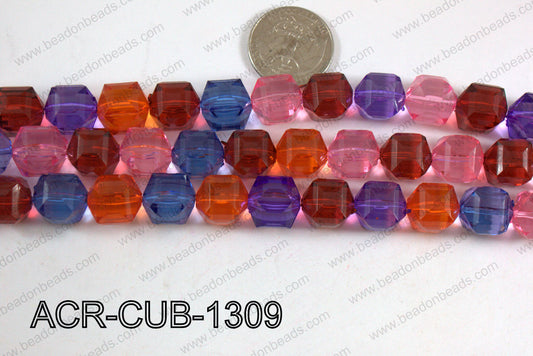 Acrylic Cube Faceted Multicolor 13mm ACR-CUB-1309