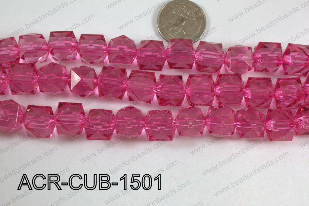 Acrylic Cube Pointed Surface Hot Pink 15mm ACR-CUB-1501