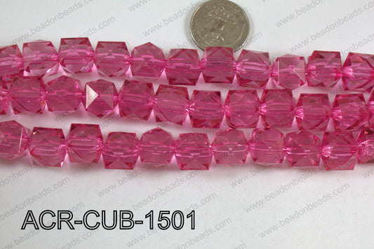 Acrylic Cube Pointed Surface Hot Pink 15mm ACR-CUB-1501