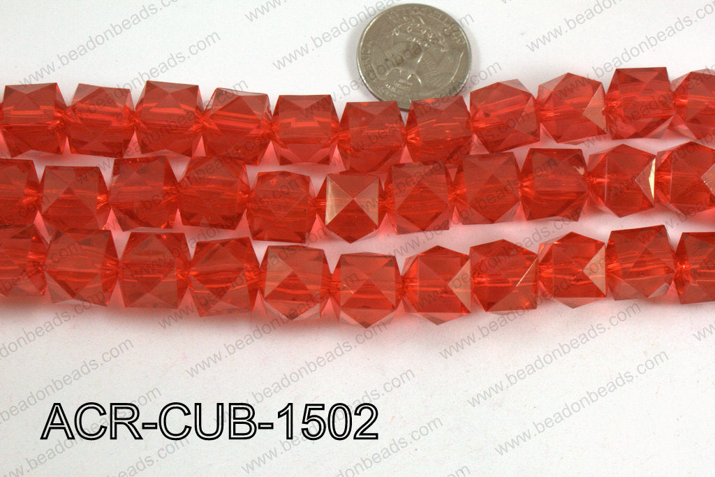 Acrylic Cube Pointed Surface Red 15mm ACR-CUB-1502