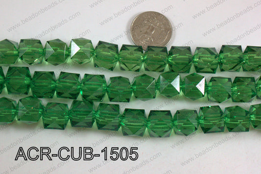 Acrylic Cube Pointed Surface Green 15mm ACR-CUB-1505