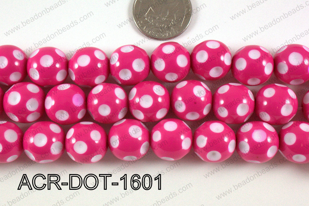 Acrylic Dotted Round Hot Pink 16mm ACR-DOT-1601