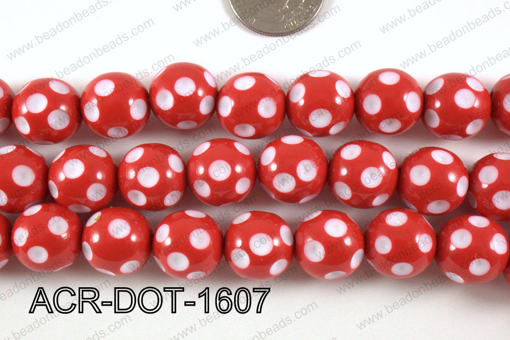 Acrylic Dotted Round Red 16mm ACR-DOT-1607