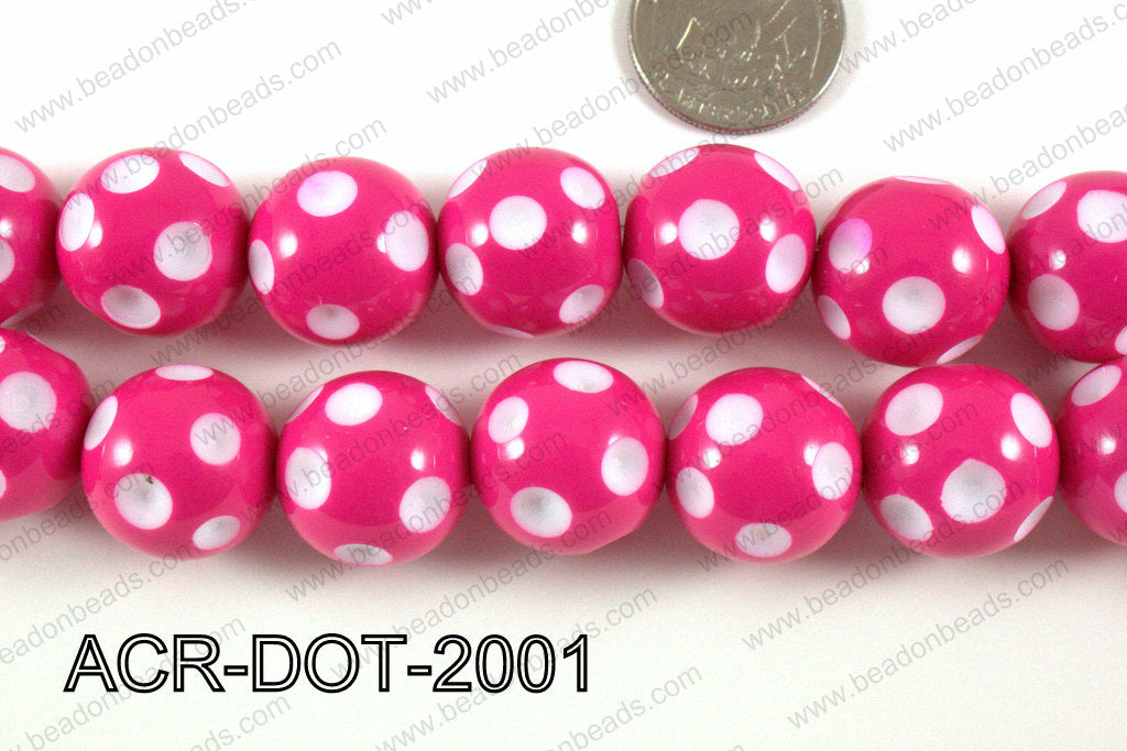 Acrylic Dotted Round Hot Pink 20mm ACR-DOT-2001