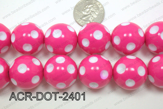Acrylic Dotted Round  Hot Pink 24mm ACR-DOT-2401
