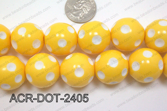 Acrylic Dotted Round  Yellow 24mm ACR-DOT-2405
