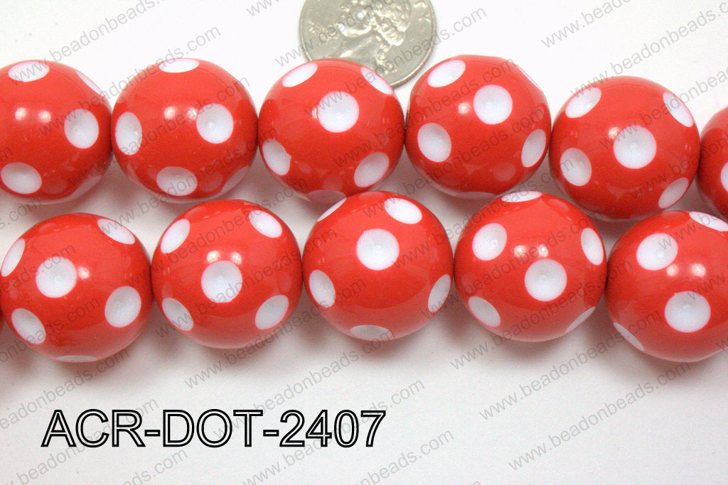 Acrylic Dotted Round  Red 24mm ACR-DOT-2407