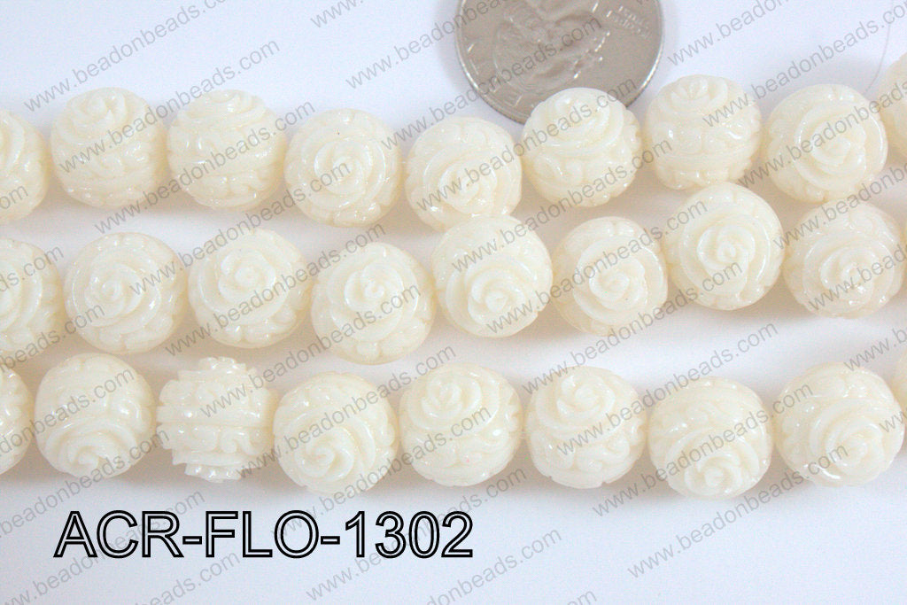 Acrylic Flower carved Round 11mm cream ACR-FLO-1302
