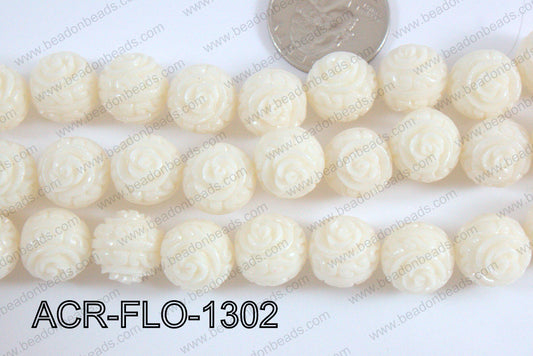 Acrylic Flower carved Round 11mm cream ACR-FLO-1302