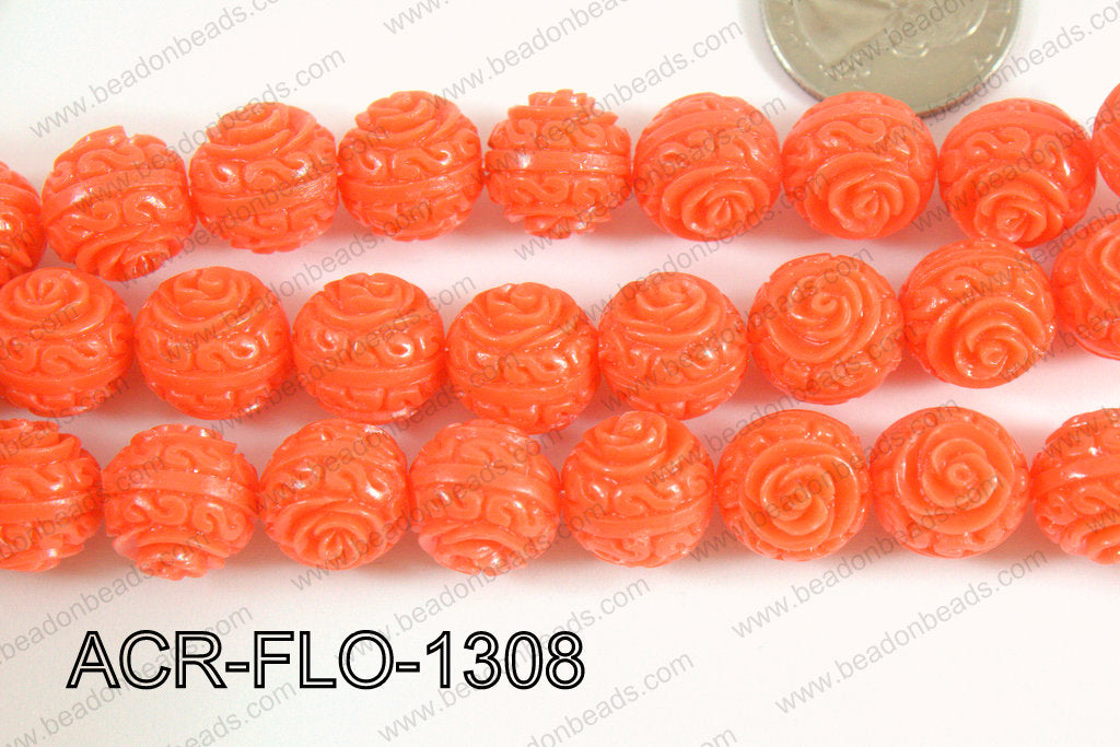 Acrylic Flower carved Round 11mm Orange ACR-FLO-1308
