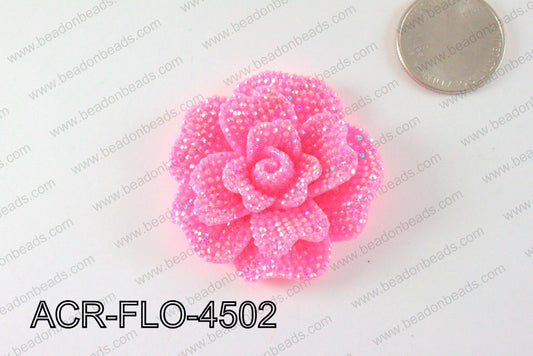 Acrylic Rhinestone Flower Pendant Dark Pink 45mm ACR-FLO-4502