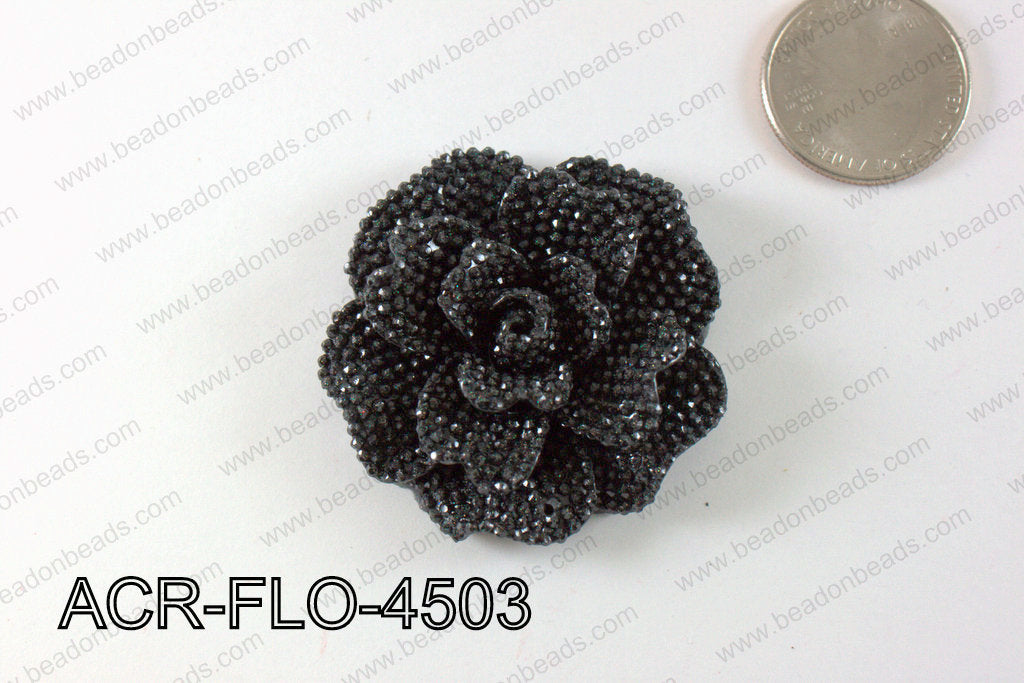 Acrylic Rhinestone Flower Pendant Black 45mm ACR-FLO-4503