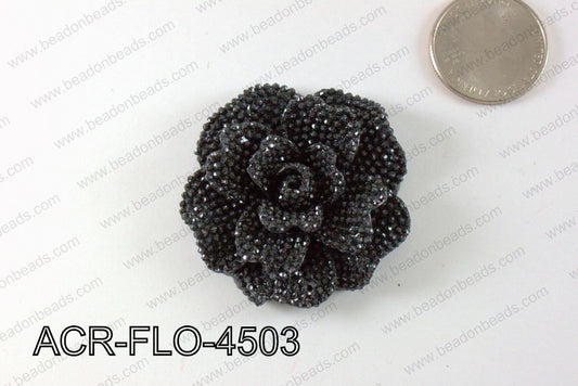 Acrylic Rhinestone Flower Pendant Black 45mm ACR-FLO-4503