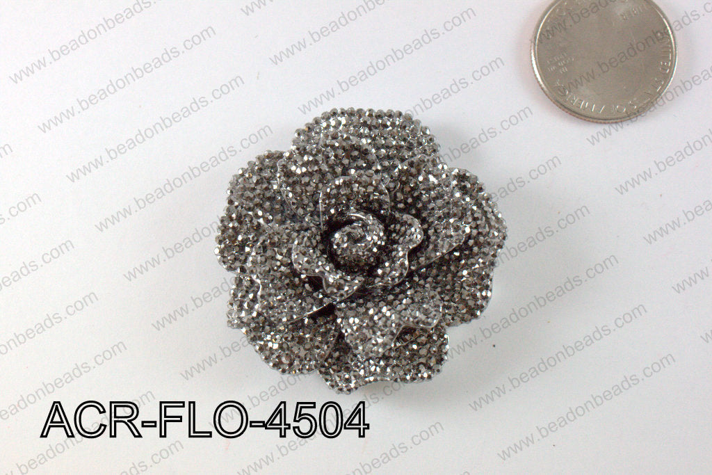 Acrylic Rhinestone Flower Pendant Gun Metal 45mm ACR-FLO-4504