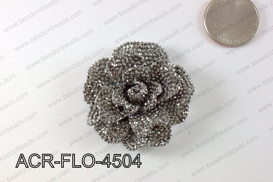 Acrylic Rhinestone Flower Pendant Gun Metal 45mm ACR-FLO-4504