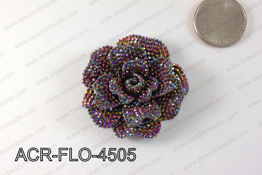 Acrylic Rhinestone Flower Pendant Purple AB 45mm ACR-FLO-4505