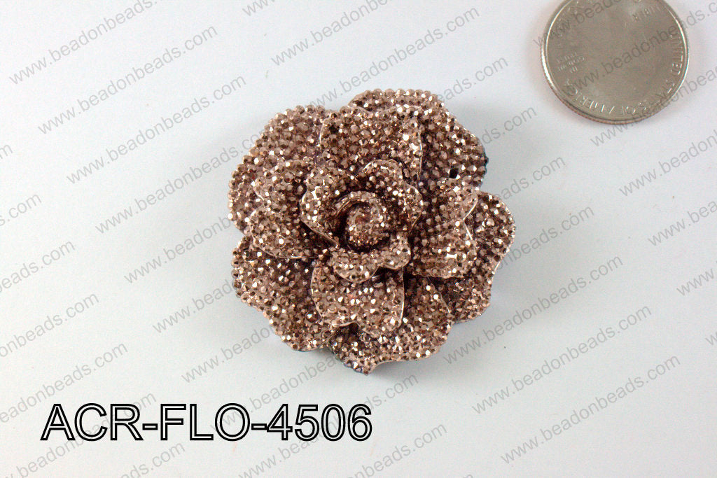 Acrylic Rhinestone Flower Pendant Metallic Brown 45mm ACR-FLO-45