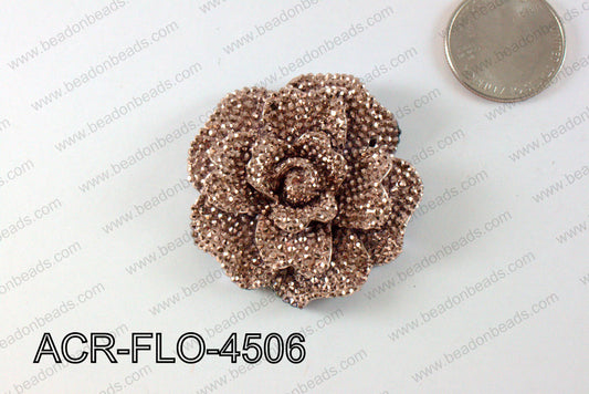 Acrylic Rhinestone Flower Pendant Metallic Brown 45mm ACR-FLO-45