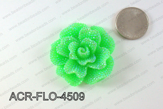 Acrylic Rhinestone Flower Pendant Green 45mm ACR-FLO-4509