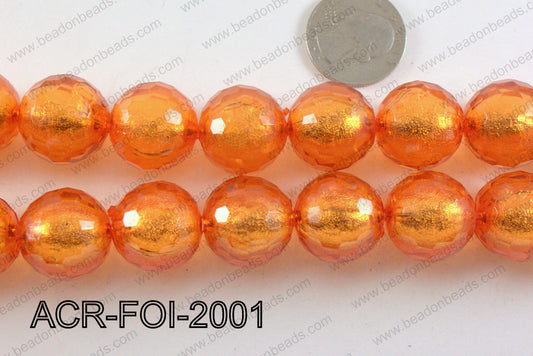 Acrylic Foil Faceted Round Orange 20mm ACR-FOI-2001