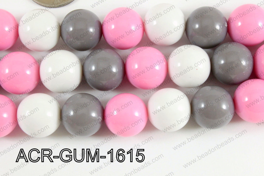 Acrylic Gumball 16mm white/pink/grey ACR-GUM-1615