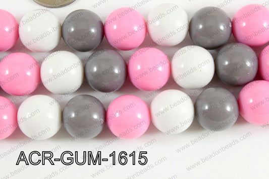 Acrylic Gumball 16mm white/pink/grey ACR-GUM-1615