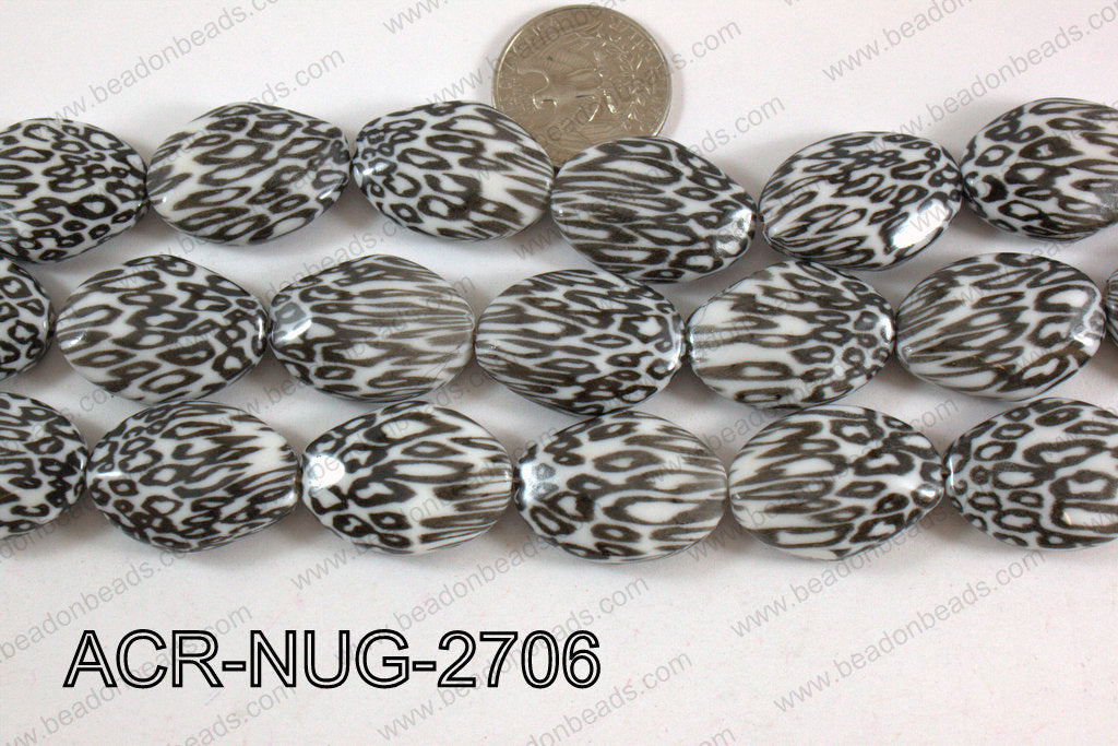Acrylic Nugget flat faceted 20x27mm black/white ACR-NUG-2706
