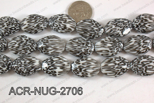 Acrylic Nugget flat faceted 20x27mm black/white ACR-NUG-2706