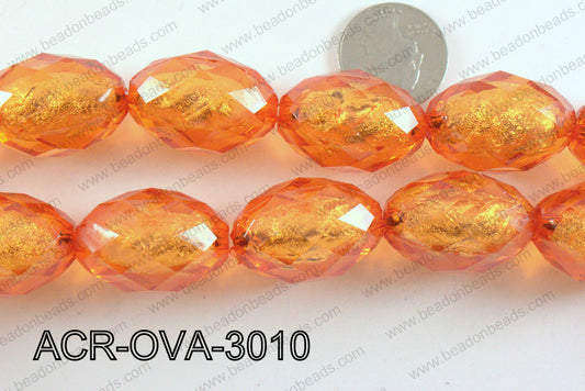 Acrylic Foil Faceted Oval Orange 20x30mm ACR-OVA-3010